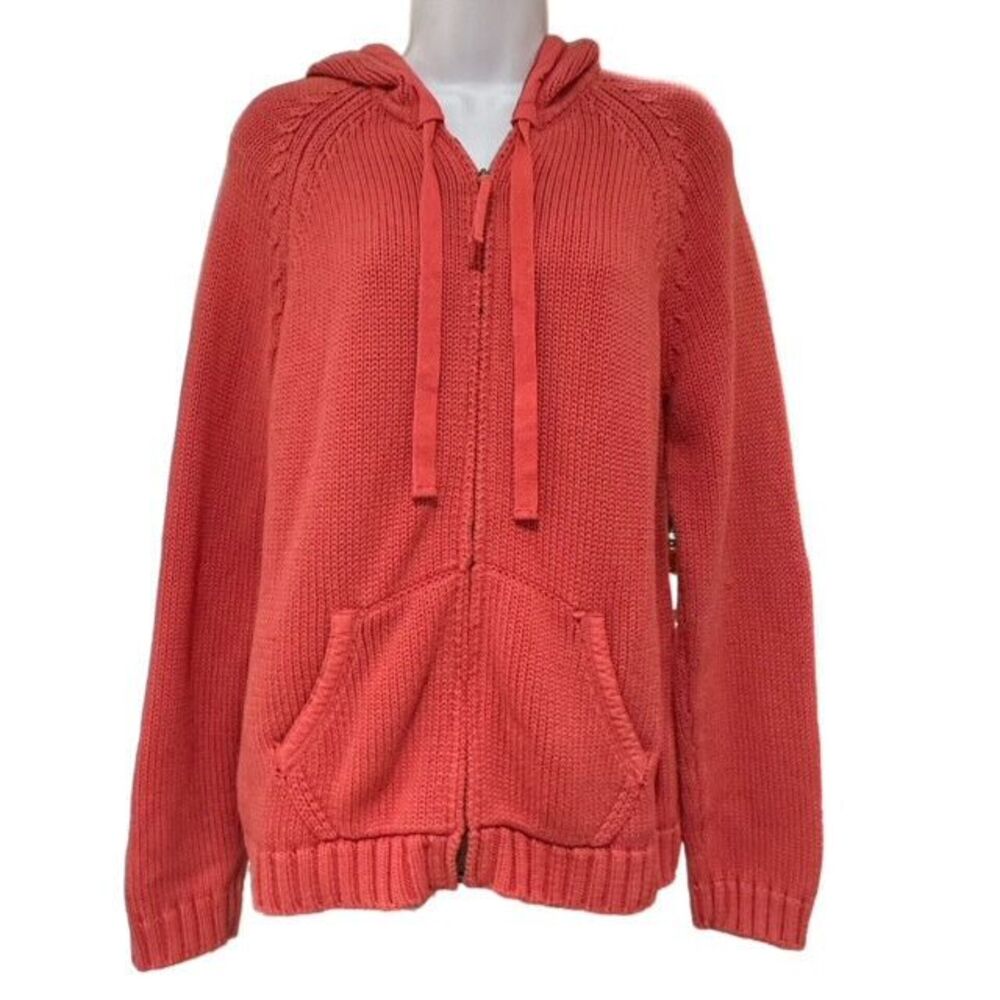 Chico's Knit Sweater‎ Full Zip with Hood Size 2 (Large- 12) Salmon pink